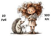 Whimsical Floral Girl & Hedgehog, an Animal Illustration by GiraffeCreative (Thumbnail 15 of 20)
