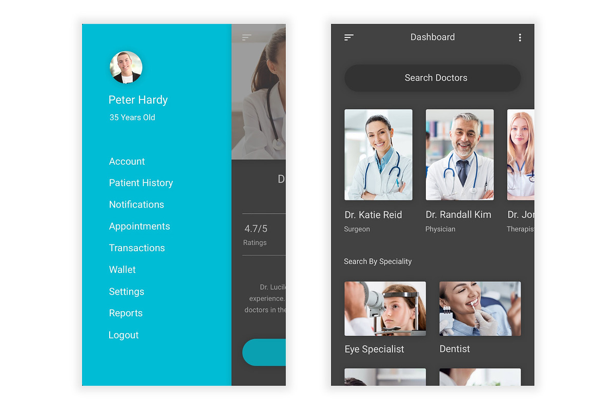 Find Doctor & Physician Sketch App, an UI Kit Template by themelove (Photo 4 of 13)