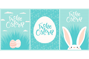 Easter cards set with bunnies, eggs, an Animal Illustration by sceptical cactus