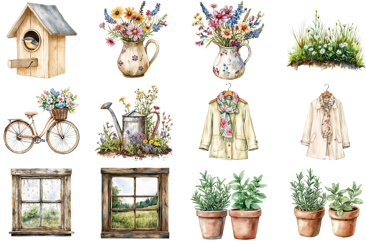 Spring Showers Watercolor Clipart, an Illustration by DreamCafeArt (Photo 3 of 8)
