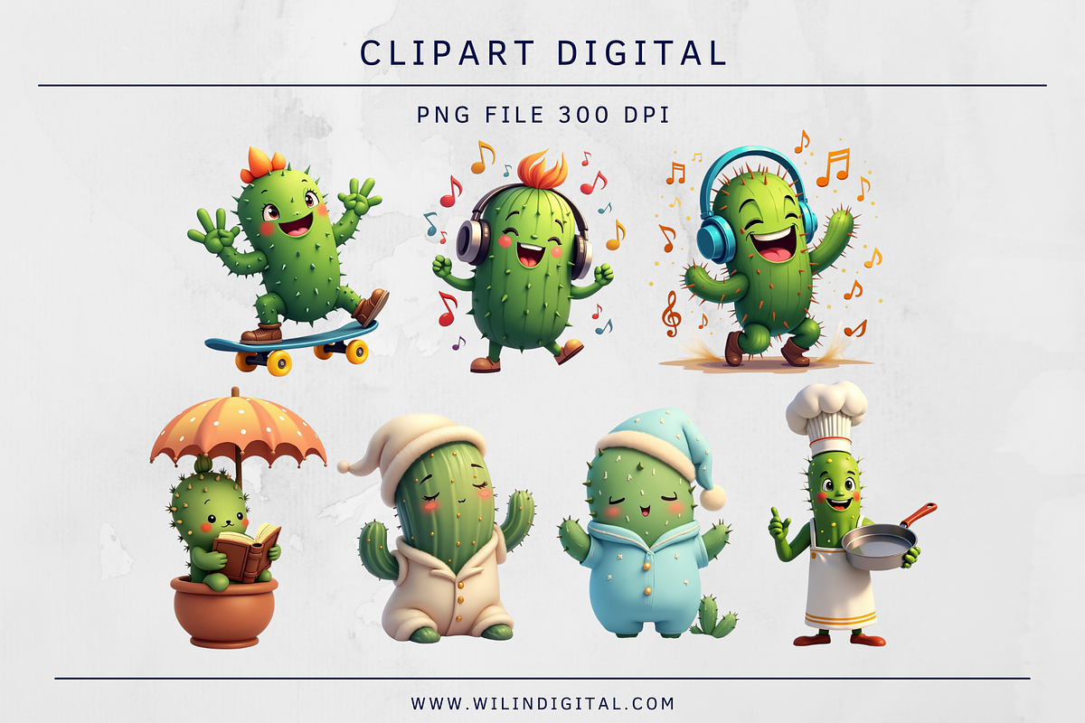15 Cute Cactus Cliparts Digital, a Graphic by Wilin Digital (Photo 2 of 2)