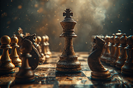 chess battle on chessboard, a Photo by ComfortQ
