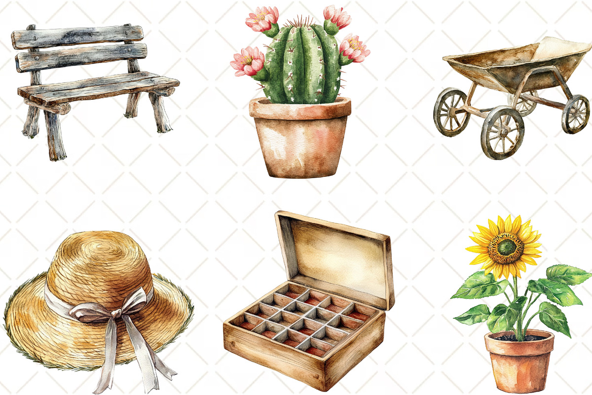 Gardening Day Watercolor Clipart, an Illustration by Black Bird Studio (Photo 3 of 6)