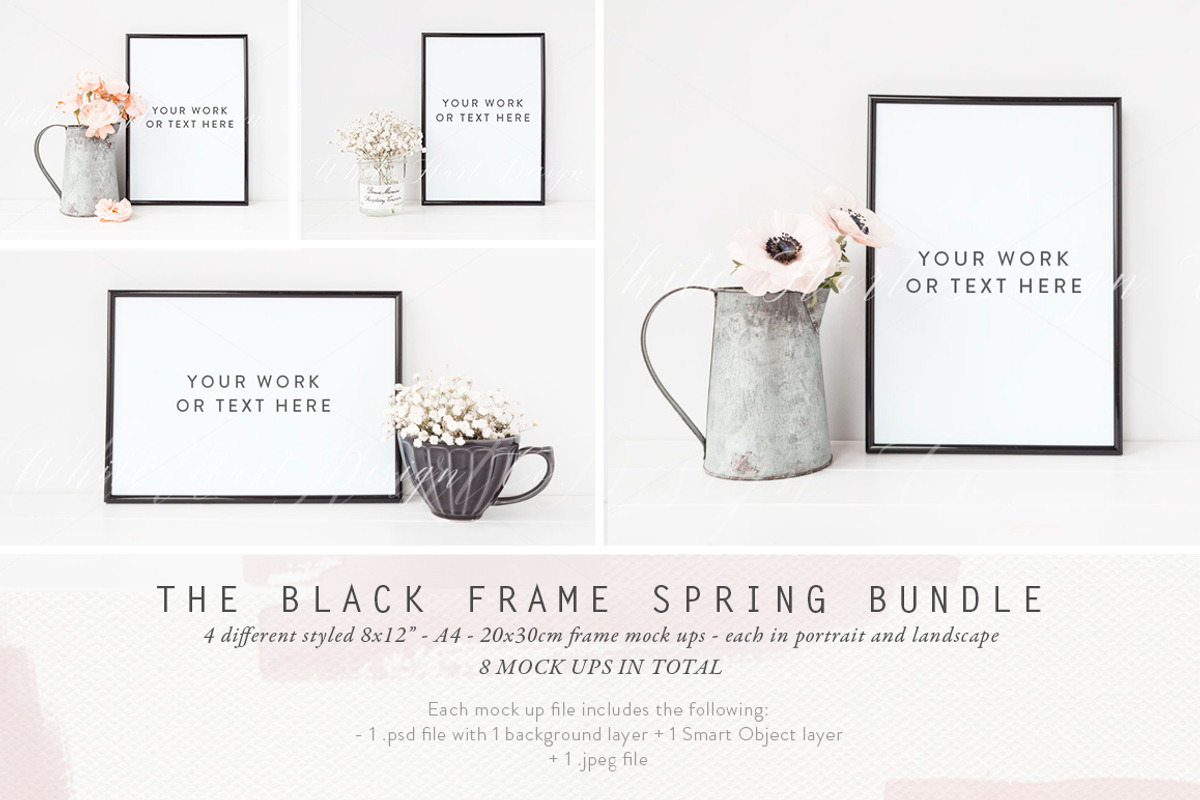 The Black A4 frame mockup bundle, a Print Template by White Hart Co. (Photo 1 of 6)