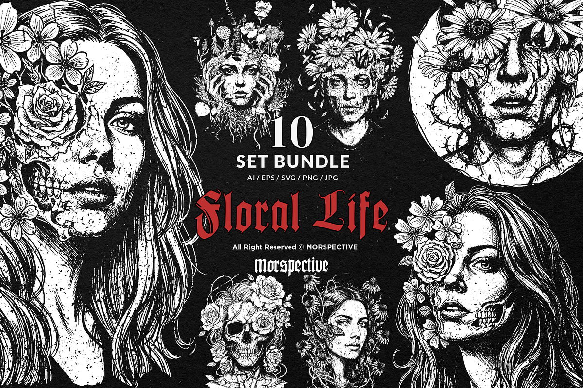 10 Bundle Dark Art Floral Life Girl, an Illustration by Morspective (Photo 1 of 7)