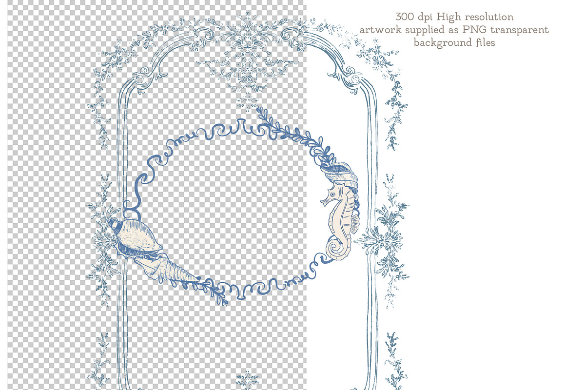 Blue toile Ocean Collection, a Seasonal Illustration by AlenaVlasko stock Market (Photo 2 of 12)