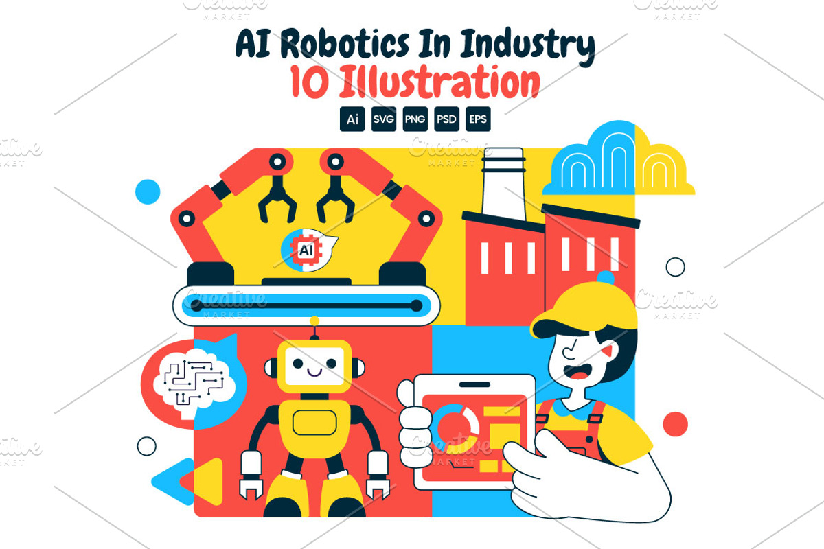 10 AI Robotics In Industry Illustrat, a Technology Illustration by denayunebgt (Photo 1 of 4)