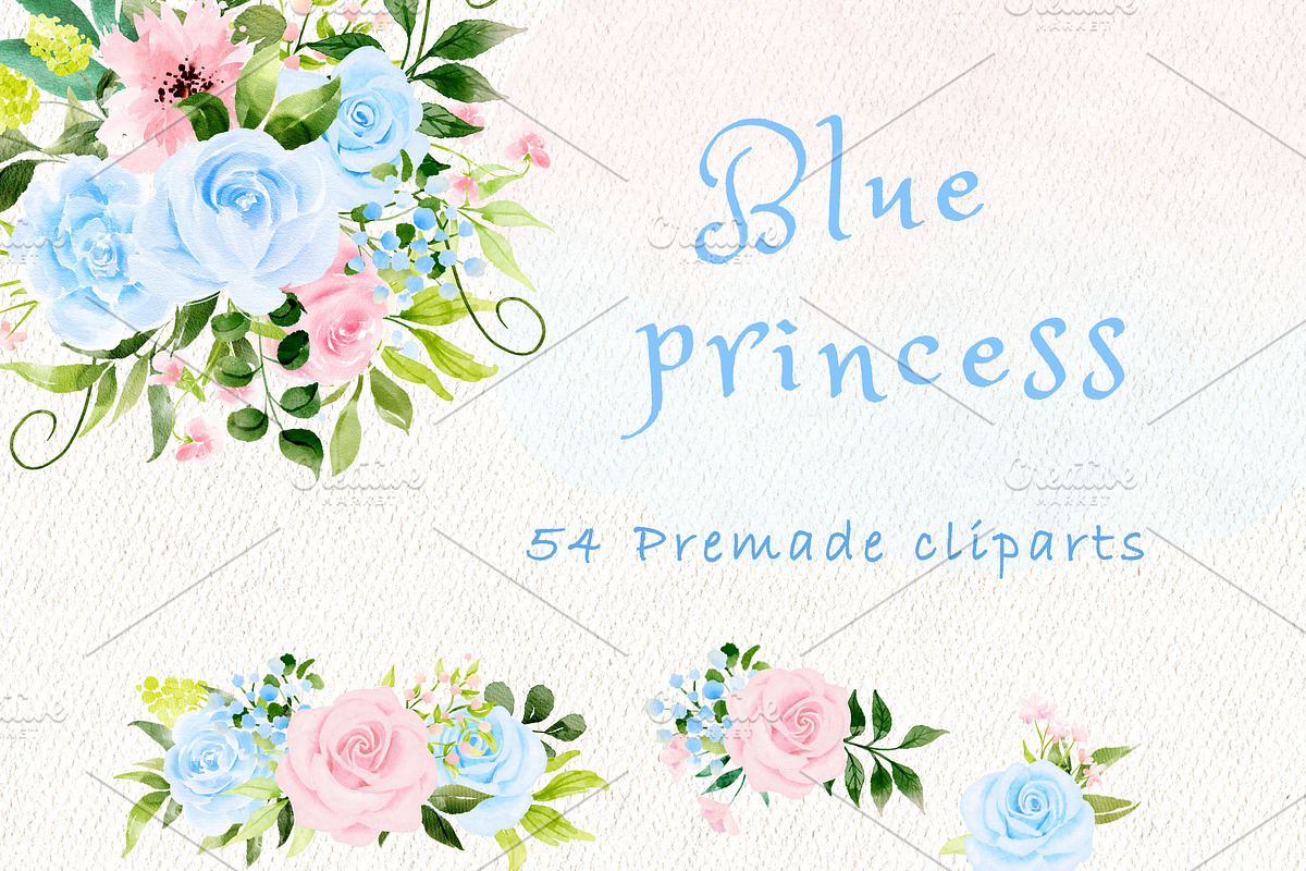 Blue Princess watercolour clipart, a Decorative Illustration by heyiamalice (Photo 2 of 13)