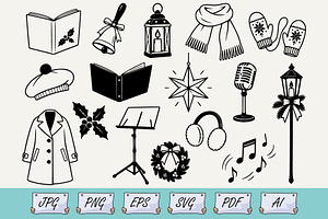 Christmas Caroling Doodle SVG Set