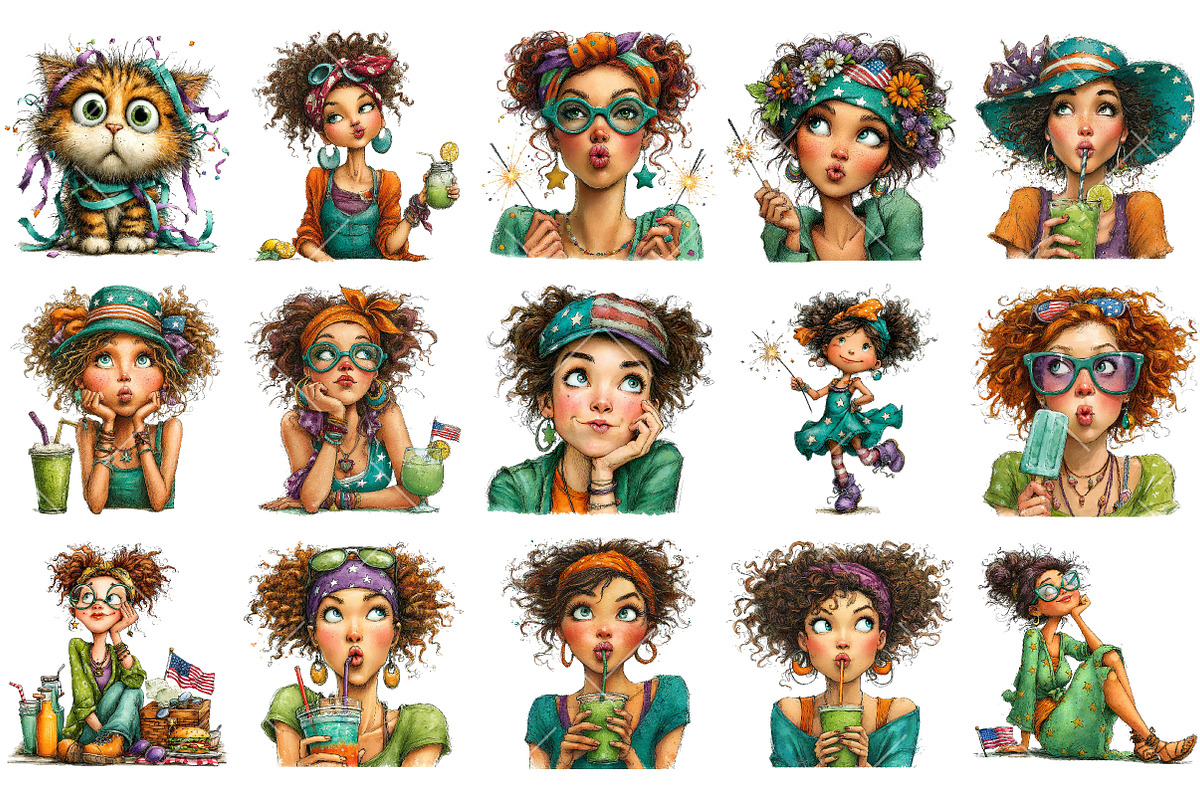 Funny 4th of July Woman Clipart, an Illustration by OK Design (Photo 3 of 6)