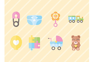 eight baby shower icons, an Object Illustration by studiogstock