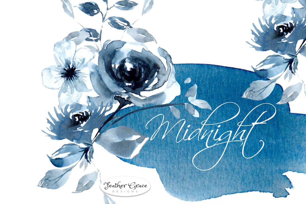 Indigo Blue Watercolor Flowers, an Illustration by Feather Grace Designs (Photo 2 of 10)