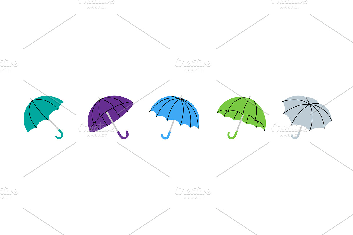 Colorful umbrella collection with, an Object Illustration by GraphiShop