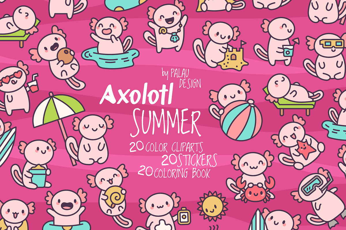 Cute Axolotl Summer Season, a Seasonal Illustration by Palau (Photo 1 of 12)