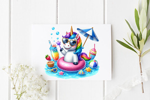 Funny Unicorn In Pool Party Clipart