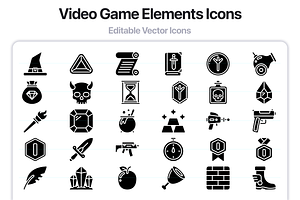 100 Video Game Elements Glyph Icons