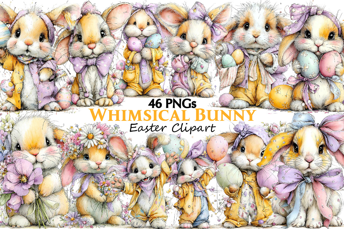 Whimsical Easter Bunny Clipart, an Illustration by Pixels.Craft (Photo 1 of 5)