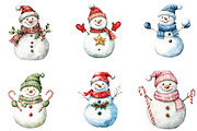 Watercolor Christmas Snowman Clipart, a Work Illustration by CraftArtStudio (Thumbnail 3 of 6)