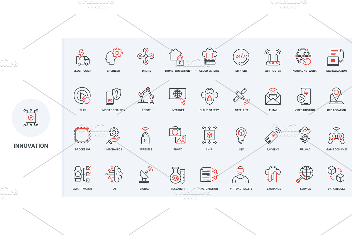Tech innovation ai services icons, a Technology Illustration by Lemberg Vector