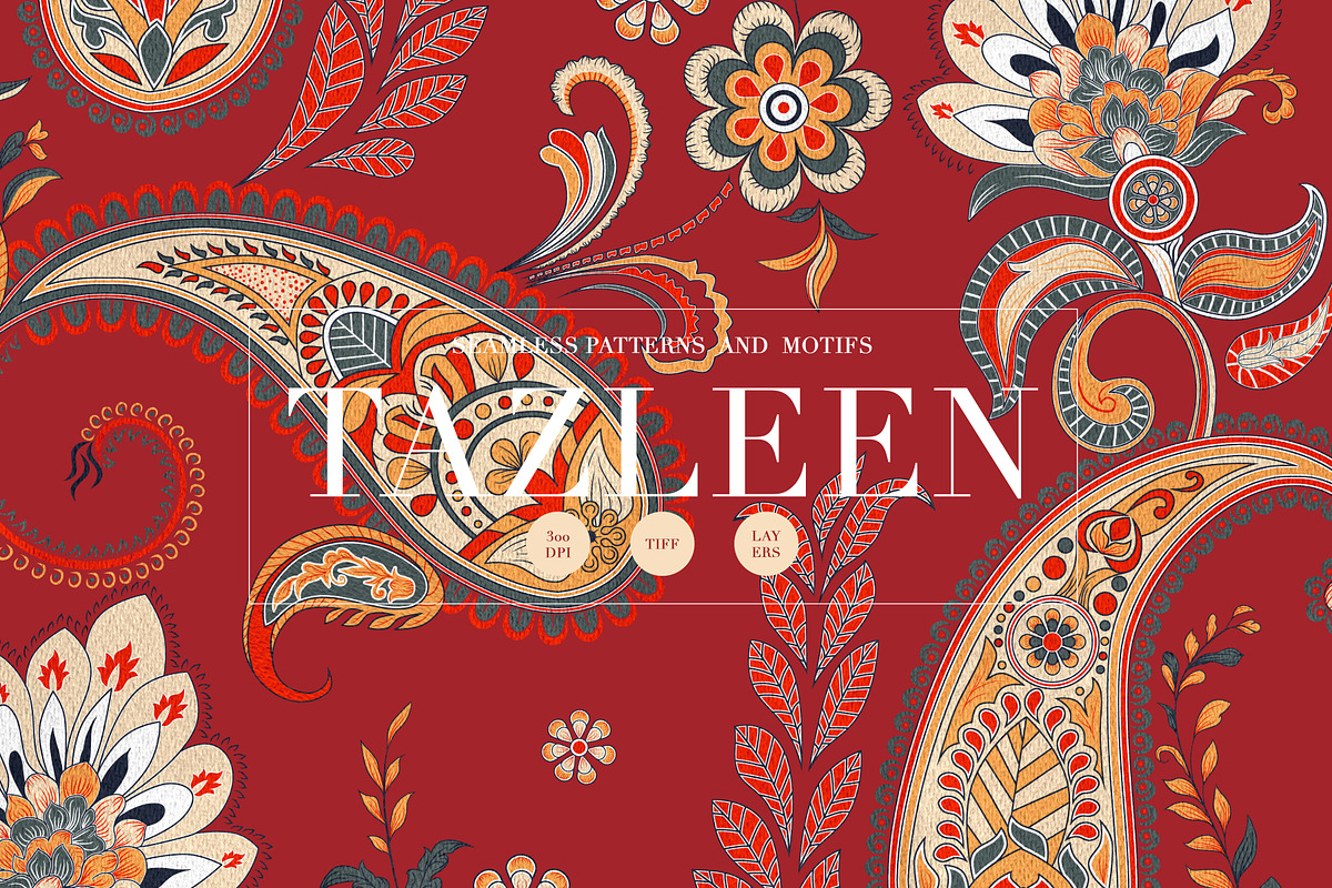 TAZLEEN Hand Drawn Paisley Prints, a Pattern Graphic by LEAFure (Photo 1 of 11)