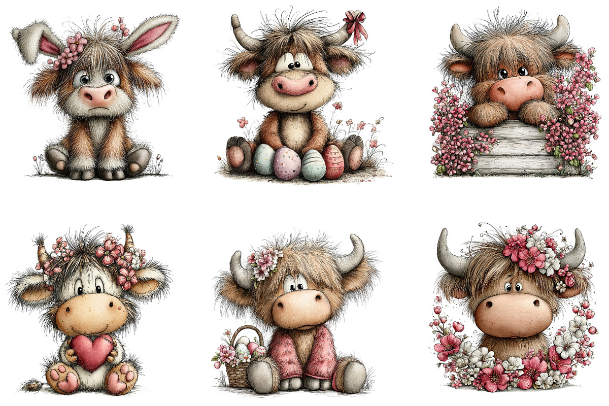 Easter Highland Cow Clipart, an Illustration by Dream Creation (Photo 2 of 8)