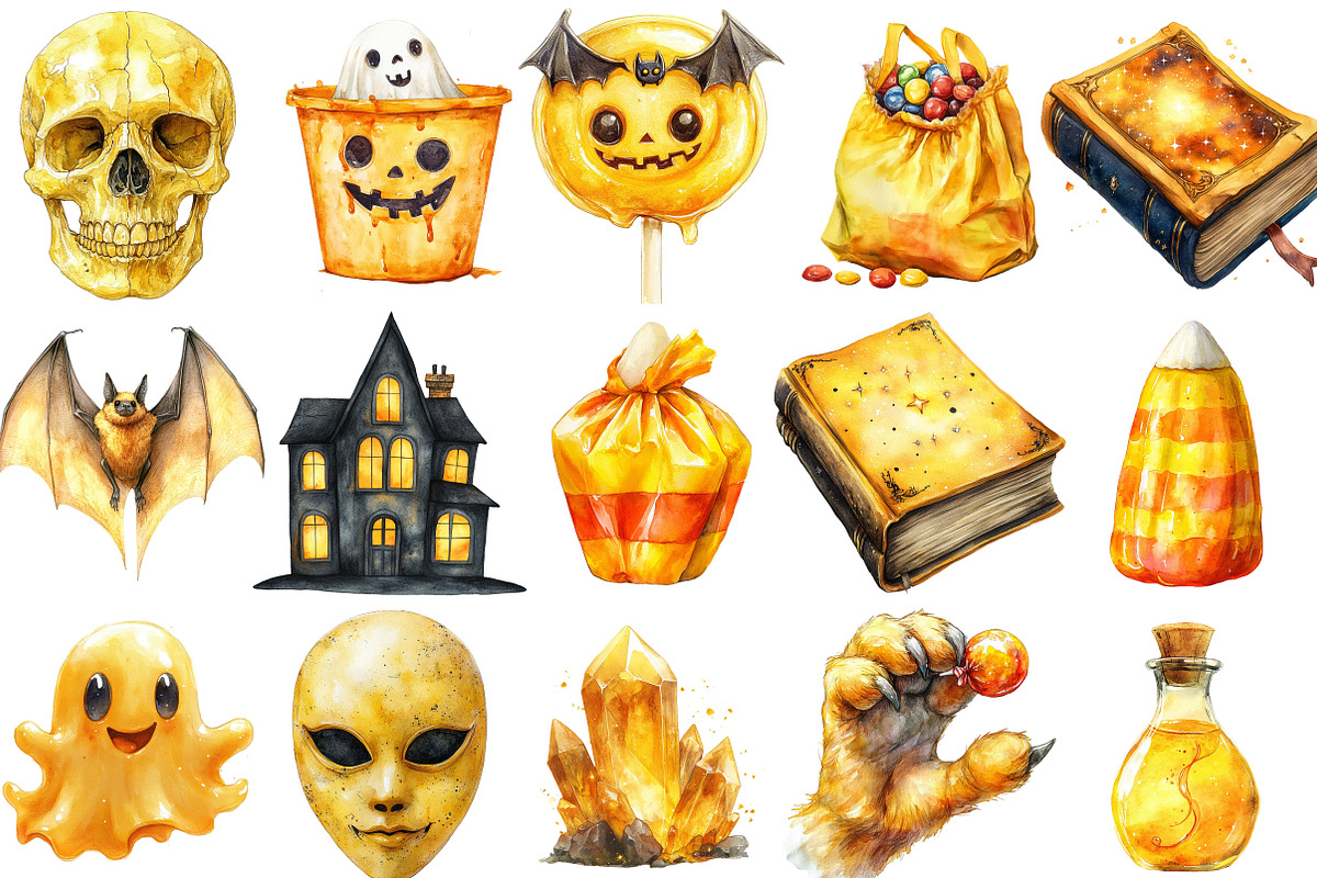 Yellow Halloween Clipart Sublimation, an Illustration by SinaCreation (Photo 2 of 5)