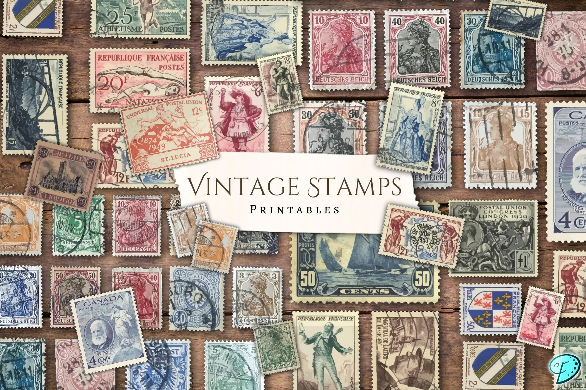 Vintage Stamps Printables, an Object Graphic by Emily Designs