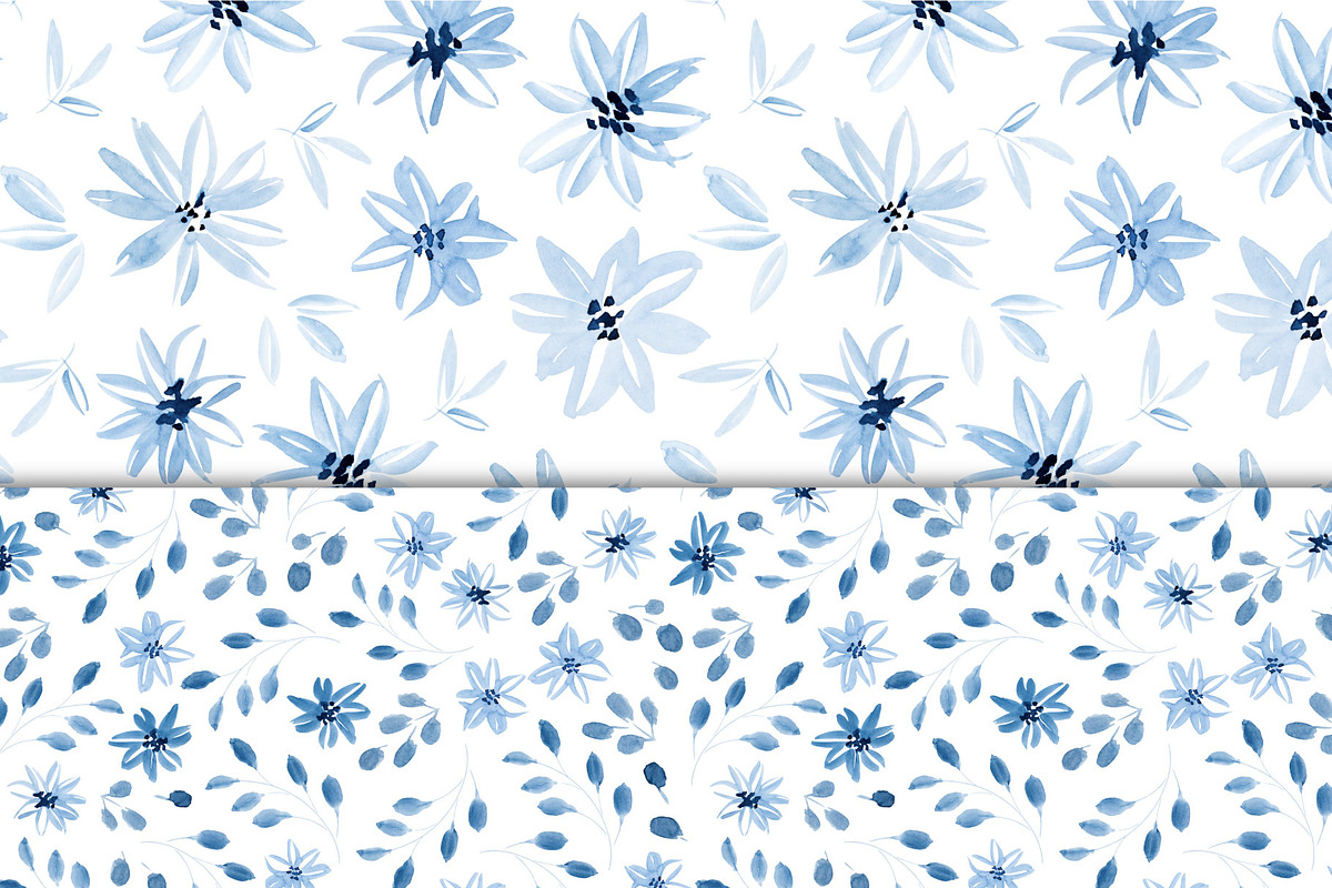 Blue watercolor floral collection, a Pattern Graphic by Wild Rose (Photo 7 of 8)