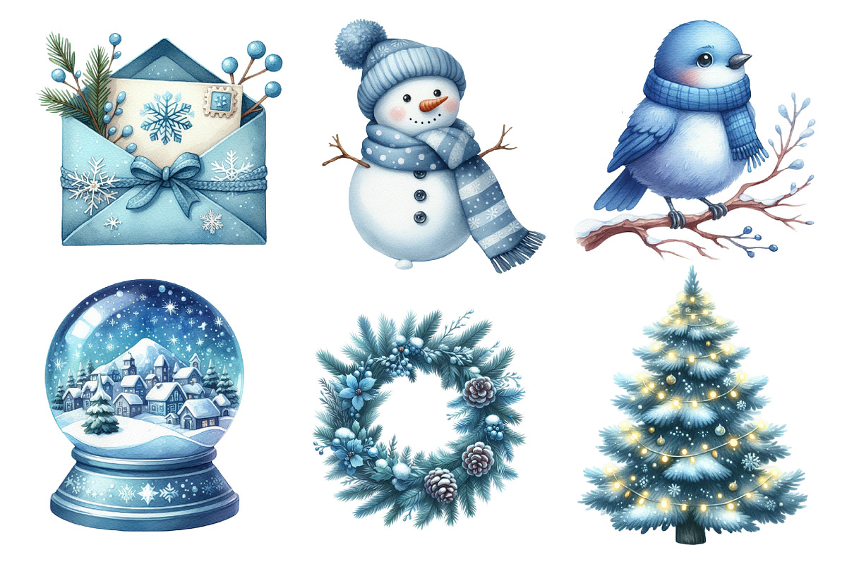 Blue Christmas Clipart Sublimation, an Illustration by Designworld (Photo 4 of 6)