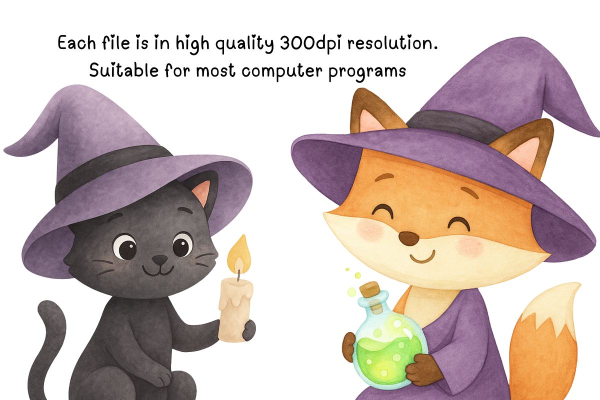 Watercolor Witch Clipart Set, a Seasonal Illustration by PassionPNGcreation (Photo 5 of 9)
