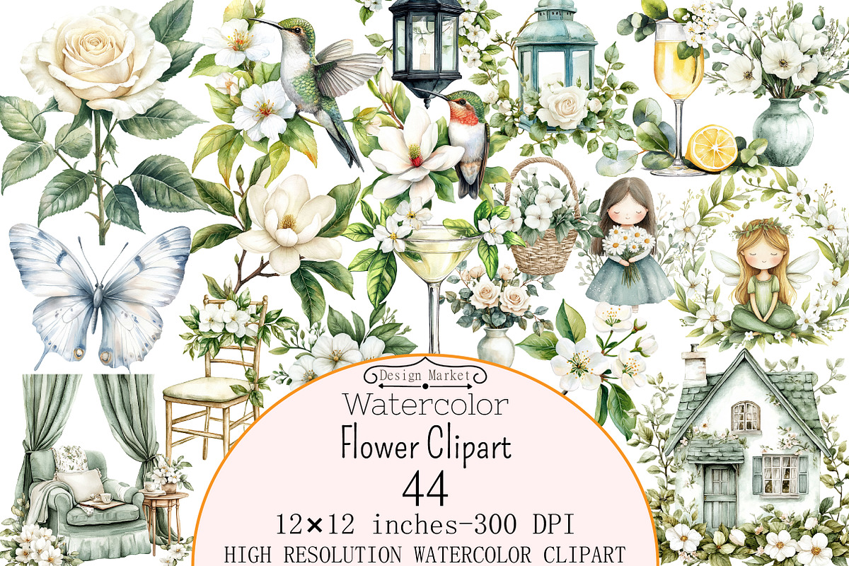 Watercolor Flower Clipart, a Seasonal Illustration by Design Market (Photo 1 of 5)
