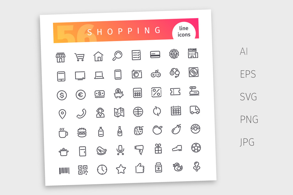 Shopping Line Icons Set, an Outline Icon by Voysla's Shop (Photo 4 of 4)