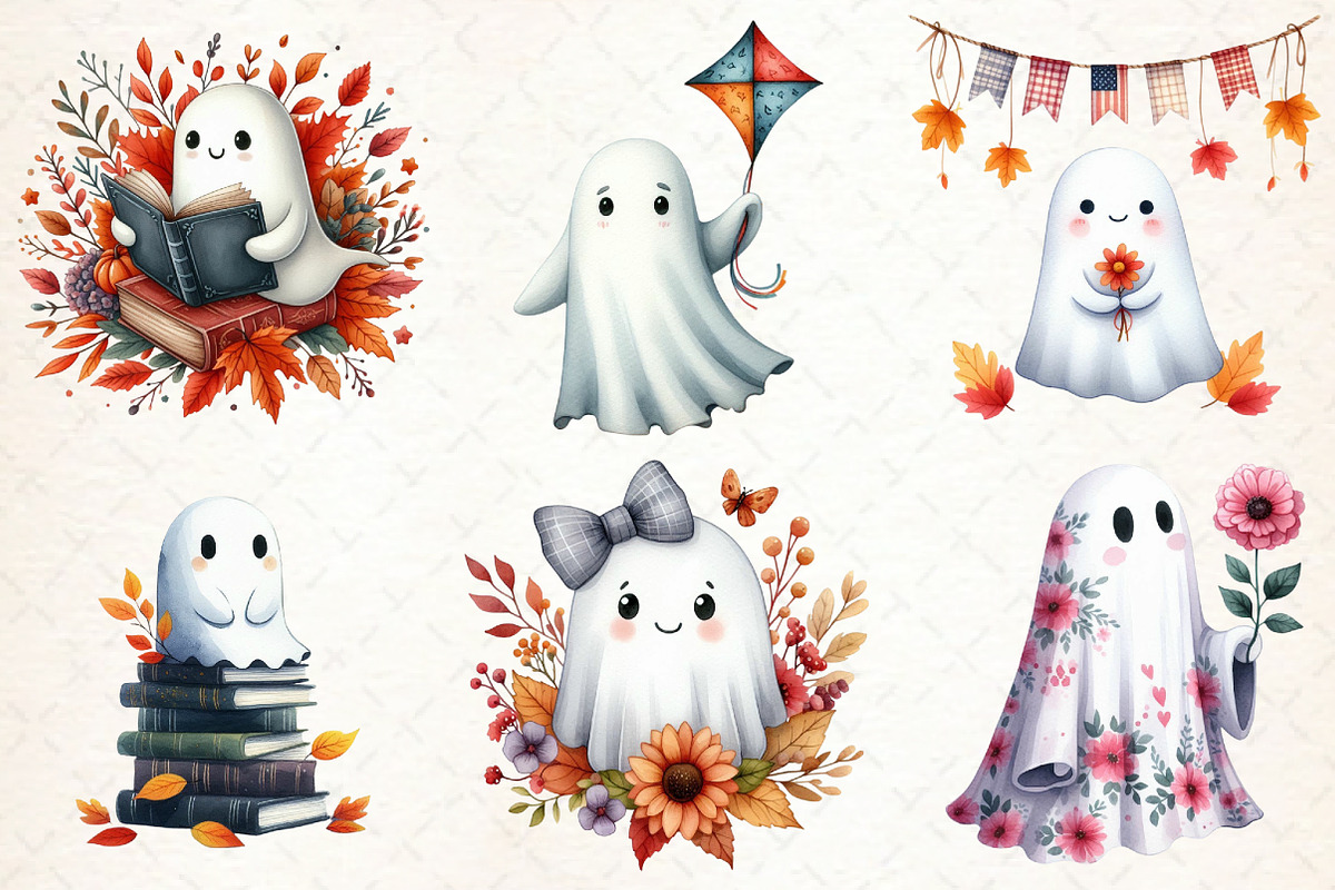 Watercolor Autumn Boho Ghost Clipart, an Illustration by Libby Wishes (Photo 4 of 6)
