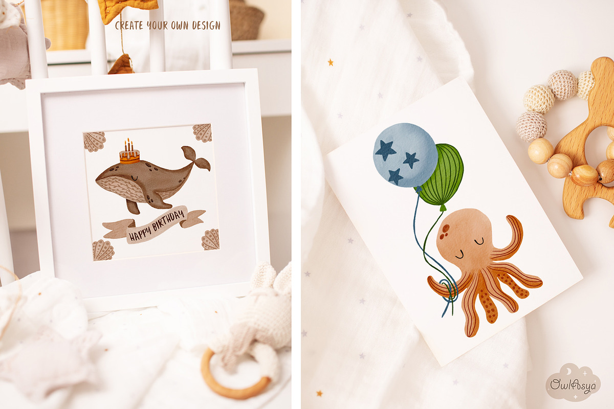 Sea animals. Birthday collection., an Animal Illustration by owlasya (Photo 8 of 9)
