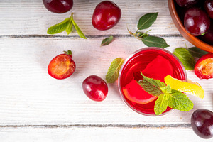 Cherry plum lemonade or mojito cocktail, a Food & Drink Photo by Rimma