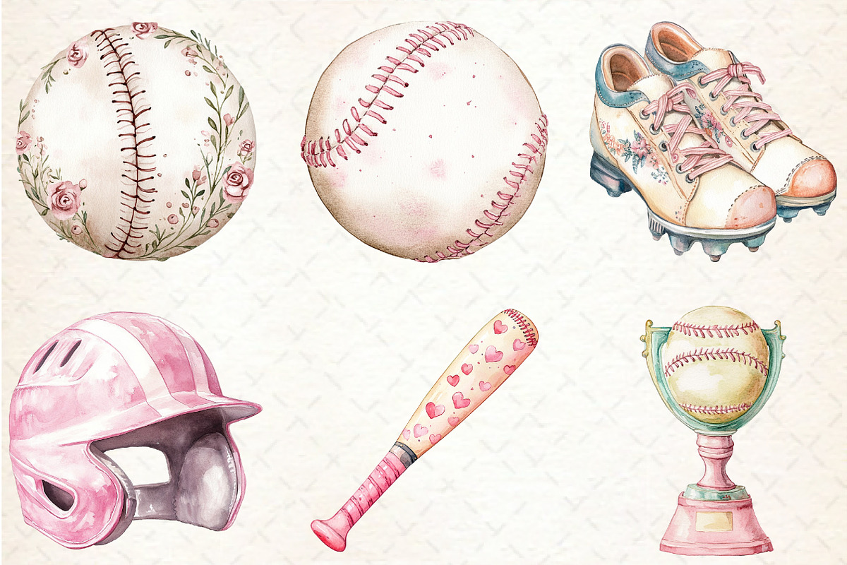 Retro Girly Baseball Clipart, an Illustration by Rose Art (Photo 4 of 4)