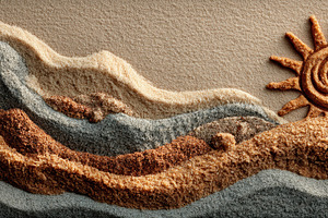 Panoramic Sand Art Landscape with Spiral Sun and Abstract Waves, a Nature Photo by José Manuel Gelpi