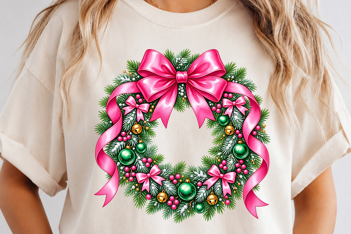 Pink Coquette Christmas Wreath PNG, an Object Graphic by Zahyl Studio (Photo 2 of 7)
