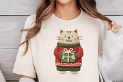 Watercolor Christmas Cat Clipart, an Illustration by DreamCafeArt (Thumbnail 4 of 6)