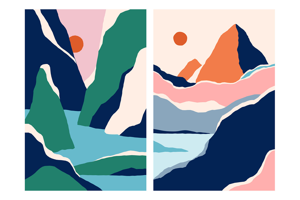 Abstract nature landscapes cards set, a Decorative Illustration by Good Studio (Photo 7 of 34)