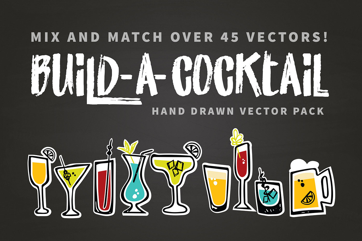 Build-A-Cocktail Vector Pack, a Food Illustration by Hues of Hodges