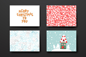 Set Of Cards In Christmas Style