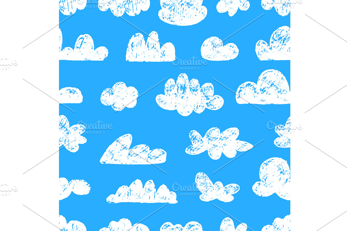 Chalk clouds seamless pattern. White, an Illustration by Valerie Bodnar