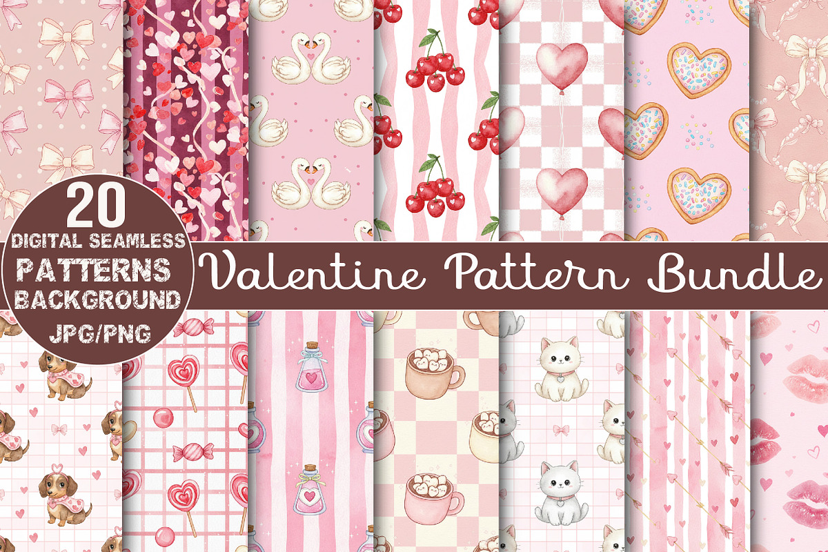 Valentine Pattern Heart Bow Bundle, a Pattern Graphic by DreamCafeArt