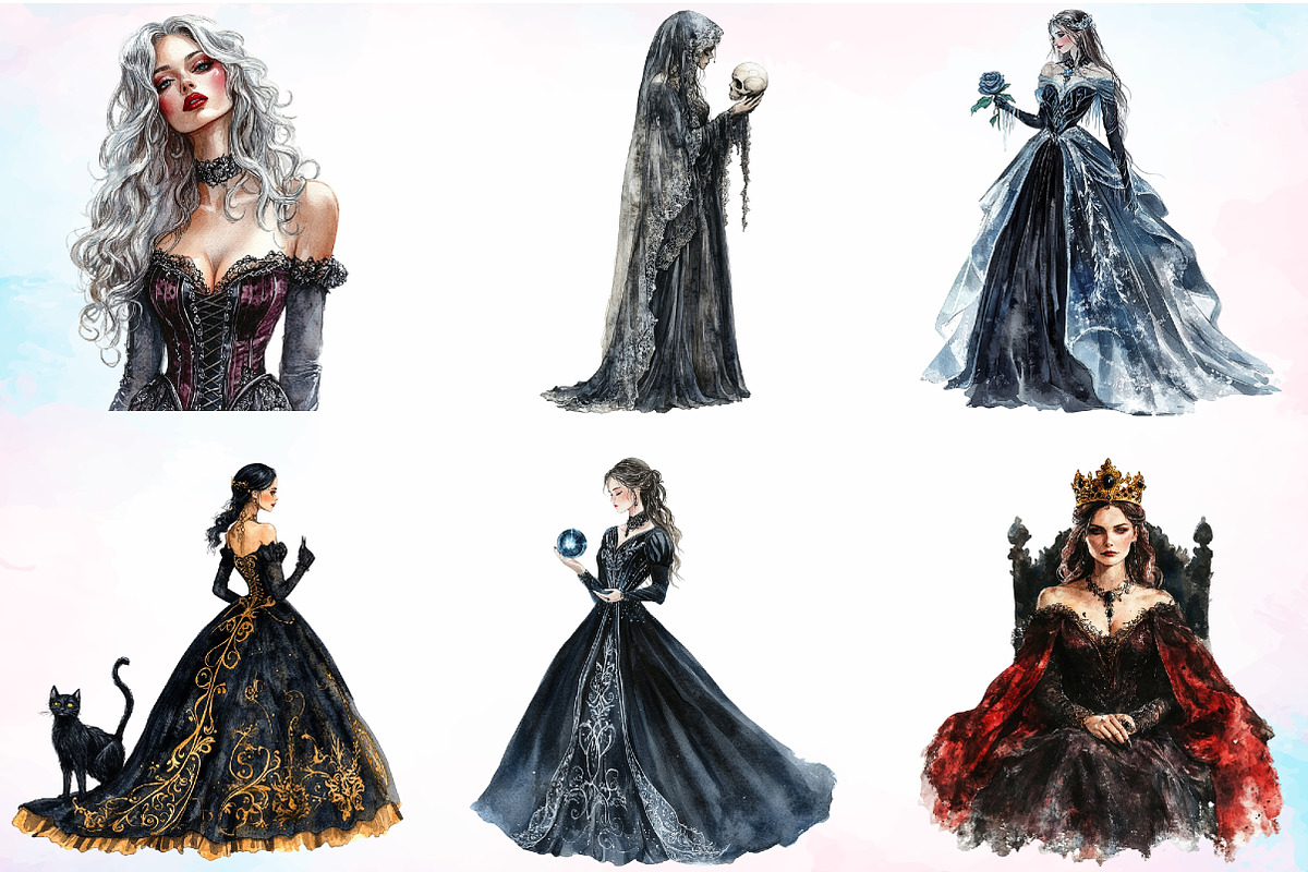 Gothic Princess Watercolor Clipart, an Illustration by Canvas Craft (Photo 3 of 3)