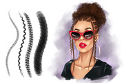 Procreate brush curly hair pigtails, a Brush Add-On by Elenbushe (Thumbnail 3 of 7)