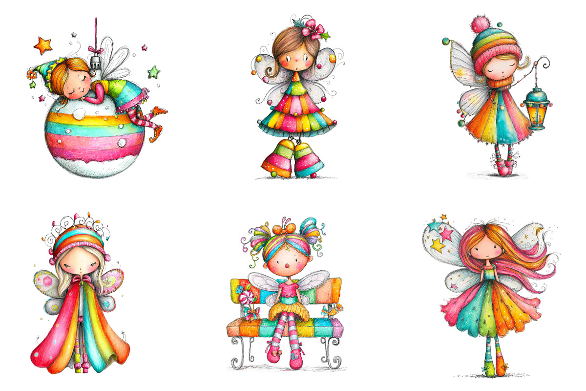 Whimsical Christmas Fairy Clipart, an Illustration by designcity5 (Photo 3 of 5)