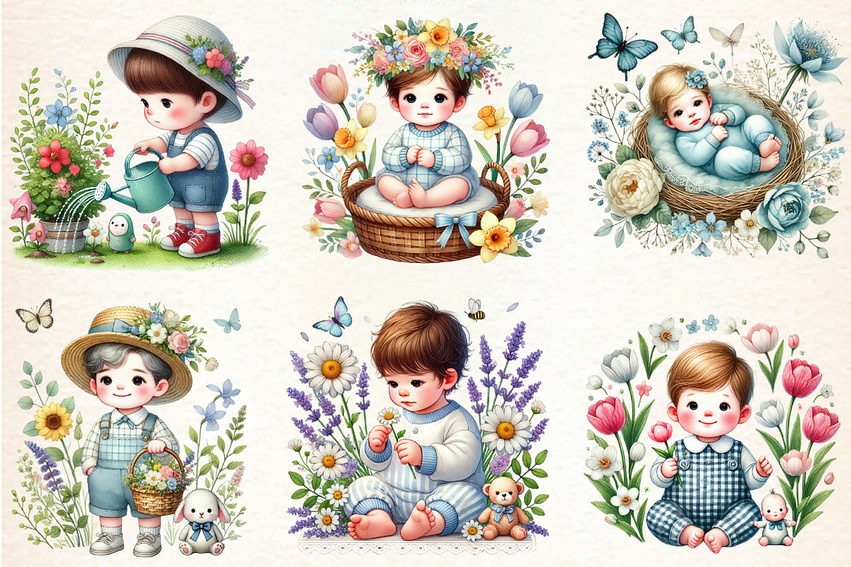 Cute Spring Baby Boy Clipart Flowers, an Illustration by DreamArtGraphic (Photo 2 of 5)