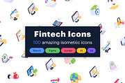 100 Fintech isometric icons, an Outline Icon by Brickclay (Thumbnail 1 of 6)