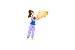 Woman holding large blank price tag, a Person Illustration by pikepicture